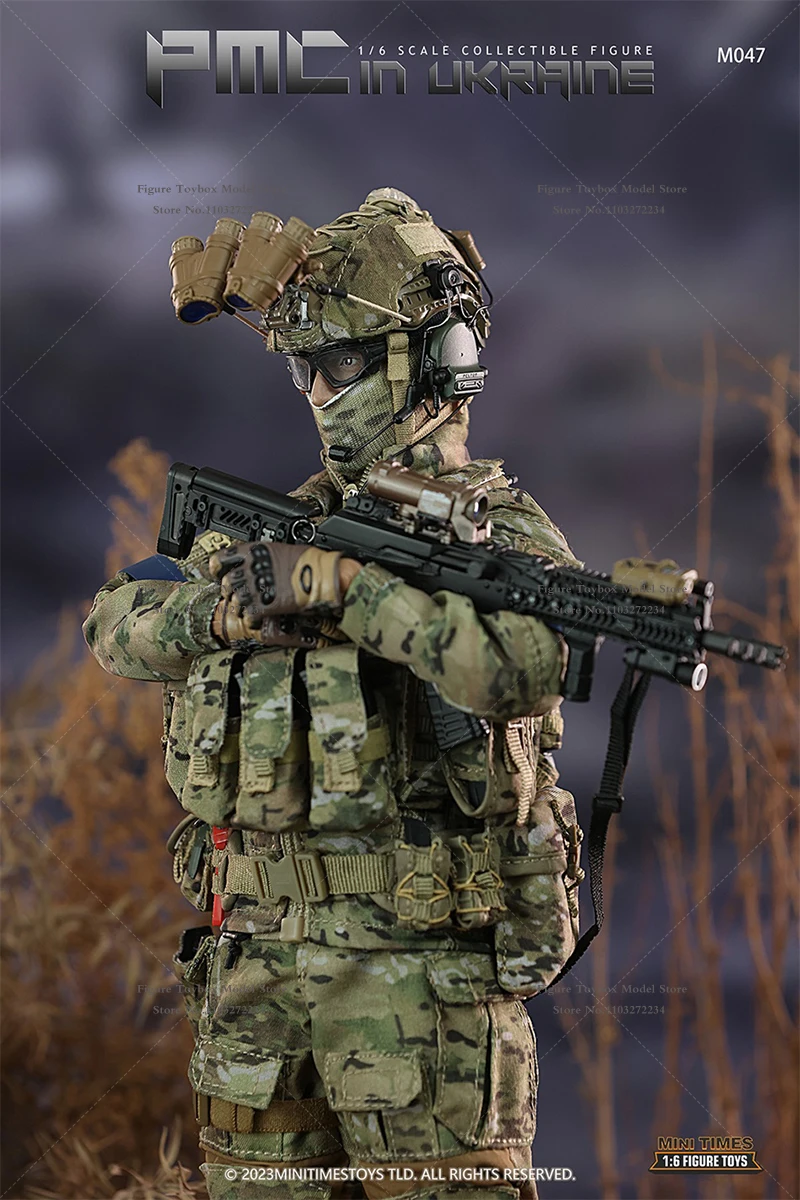 MINITIMES Toys M047 1/6 Ukraine PMC Camfoulage Tuch Militär Actionfigur Statisches Gewehr Modell Dekor 12" Komplettset Soldatenmodell