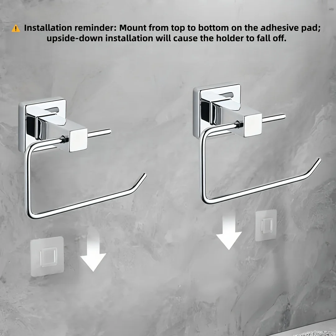 No-Drill Toilet Tissue Holder,Self-Adhesive Chrome-Plated Stainless Steel Wall-Mounted Tissue Holder,Rust-Proof Bathroom Storage