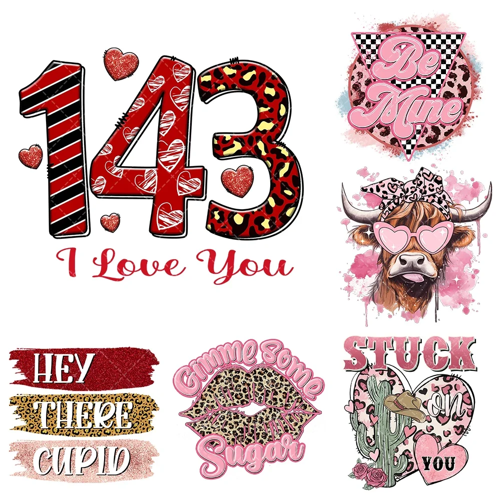 10cm/15cm Leopard print Valentine's Day Iron On Heat Transfer Stickers For Clothes DTF Pinted Vinyl Thermal Appliques Washable