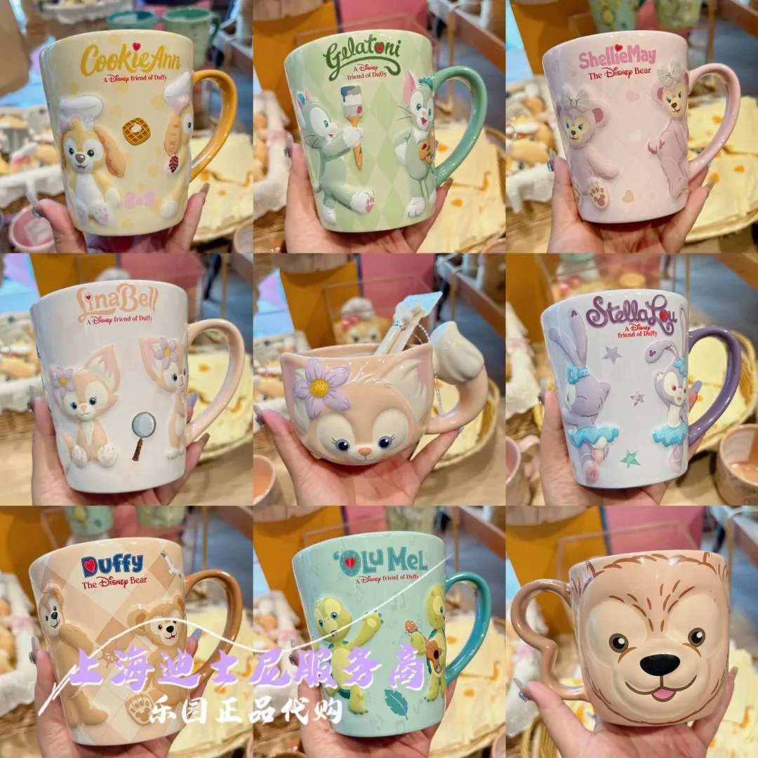 2024 Original Disney Anime Figures Duffy Shelliemay Linabell Cookie Ann Water Cup Milk Cup Ceramic Cup Desktop Ornament Gift