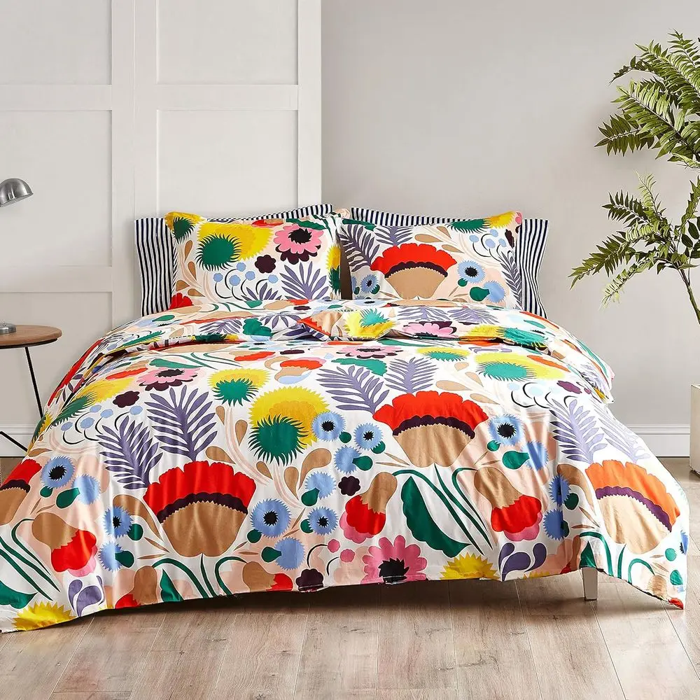 

Cotton Percale Duvet Cover Set with Matching Shams, Multicolored All-Season Bedding, Queen Size