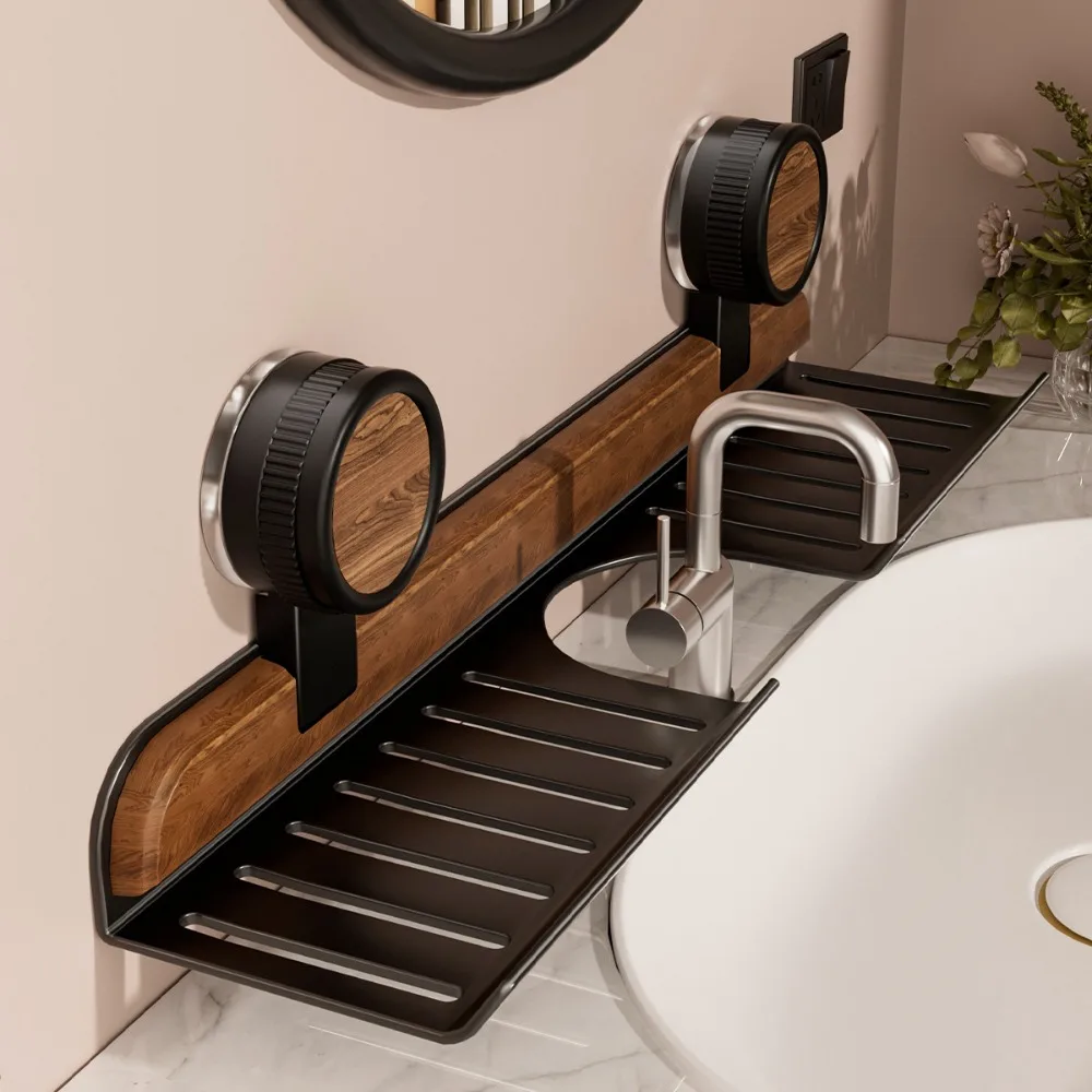 North American Walnut Suction Cup Toilet Shelf No Punching Bathroom Wash Table Faucet Cosmetics Storage Rack