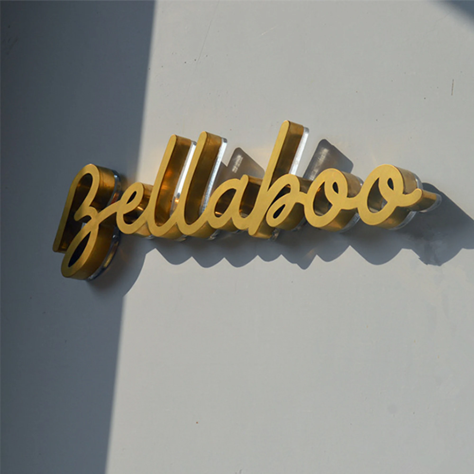 Custom wholesale indoor halo illuminated brushed brass channel letters sign 3d LED logo indoor signage lobby office