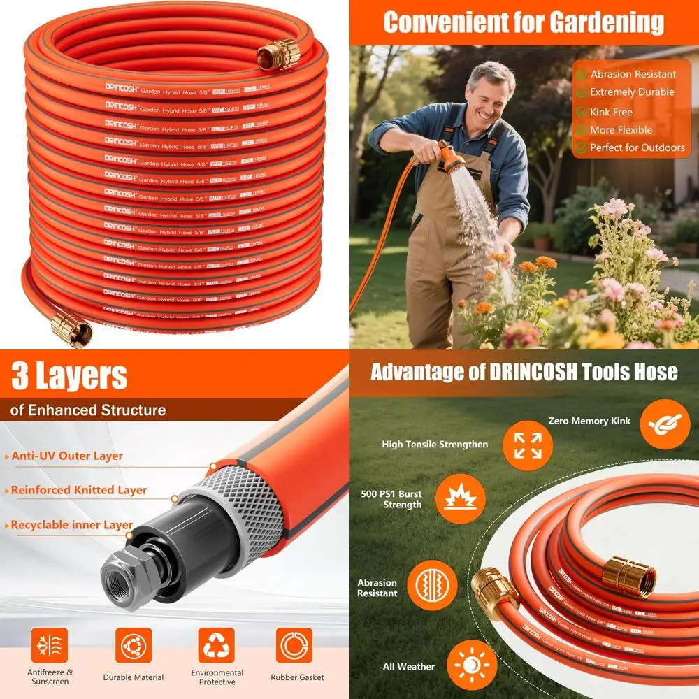 

Гибкий садовый шланг 100 футов Легкий водяной шланг 5/8 дюйма с никелированными фитингами, без ударов, герметичный, всепогодная резина