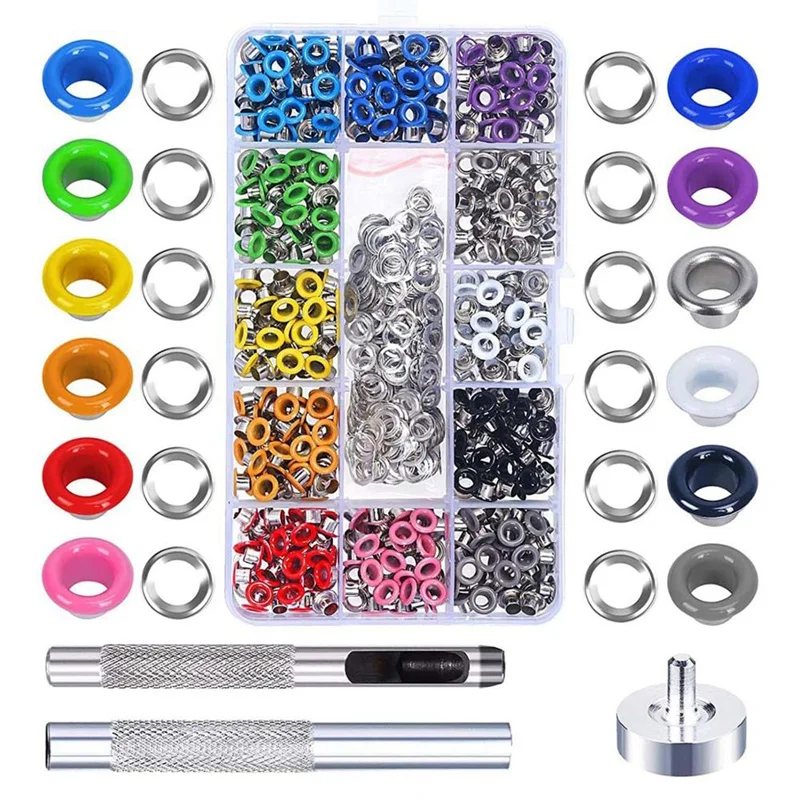 

360 Sets Grommet Kit 3/16 Inch Multi-Color Grommet Setting Tool Metal Eyelets Kit For Bag Shoe Clothes DIY Projects