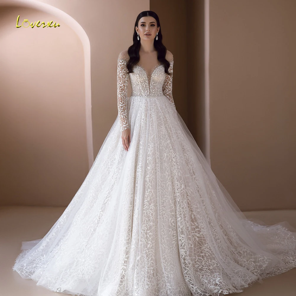 Loverxu A-Line Vintage Wedding Dresses 2023 Sweetheart Long Sleeve Vestido De Novia Lace Beading Glamorous Robe De Mariee