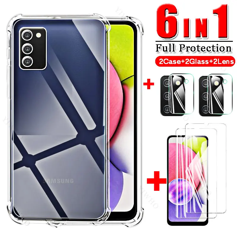 1to6 Samsun A03s Case + Camere Screen Protector Tempered Glass for Samsung Galaxy A52s A21s A04s A03 S A03e A02s Protect Fundas