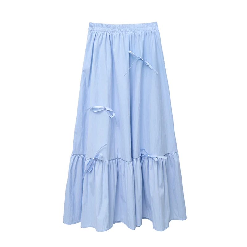 

Korean Style High Waist A-line Skirt for Women 2024 New Blue Sweet Skirt Summer Black White Skirts Female