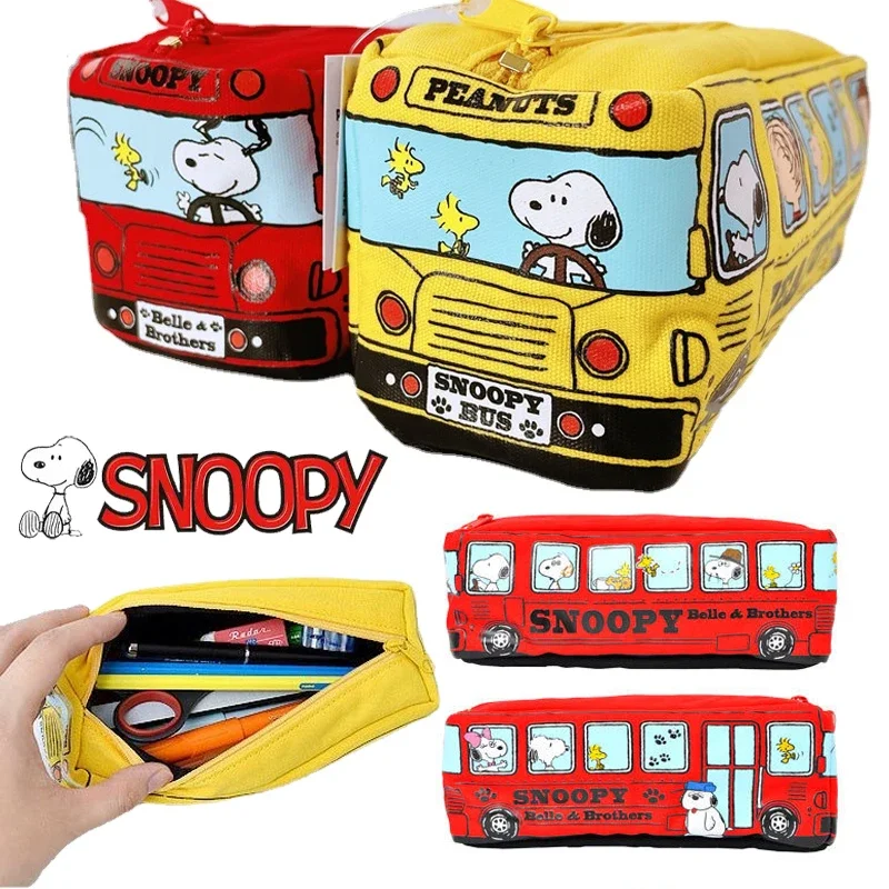 Snoopy Pencil Bag Stationery Box Cosmetic Bag Cartoon Bus Large Capacity Students Zipper Bag Storage Bag School Supplies Gift