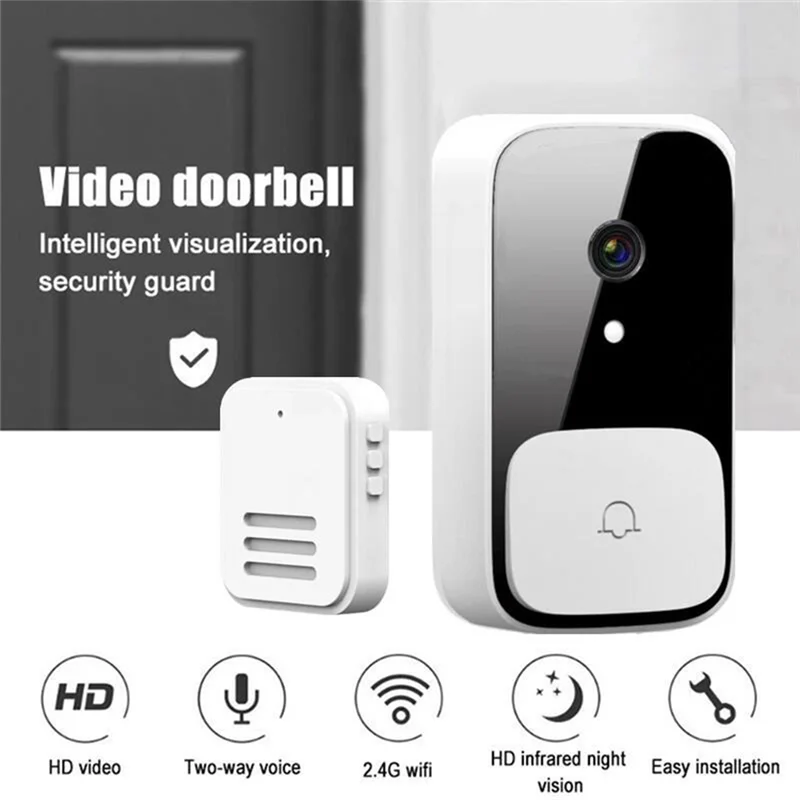 AT44-Smart Doorbell Two-Way Intercom Camera Phone Remote Video Home Protection Night Vision Bell Camera White Plastic