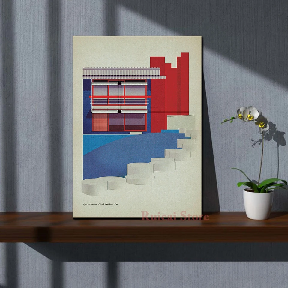 Eero Saarinen Canvas Poster Plywood House Curved Stair Villa Architecture Canvas Print Architect Studio Wall Art Home Decor