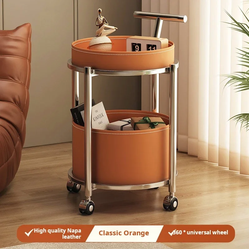 Moving Side Table with Wheel Small Coffee Table Home Kitchen Corner Round Table Bedside Storage Trolley Living Room Furniture