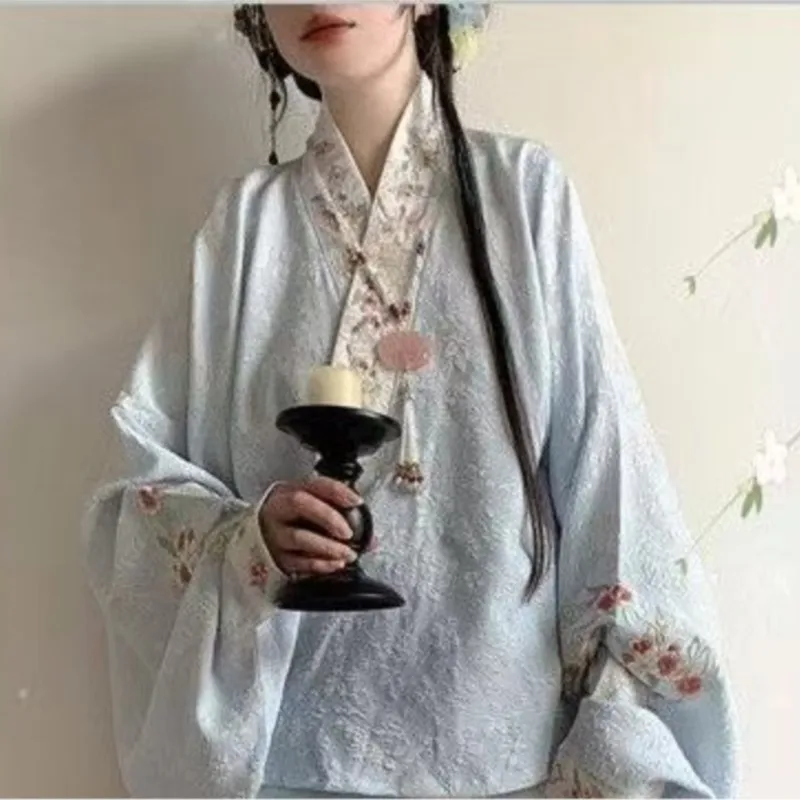 Daily Wear Long Hanfu Original Ming Dynasty Pipa Sleeve Mamian Skirt Fashion Print Casual Top Chinese Style Vintage Set