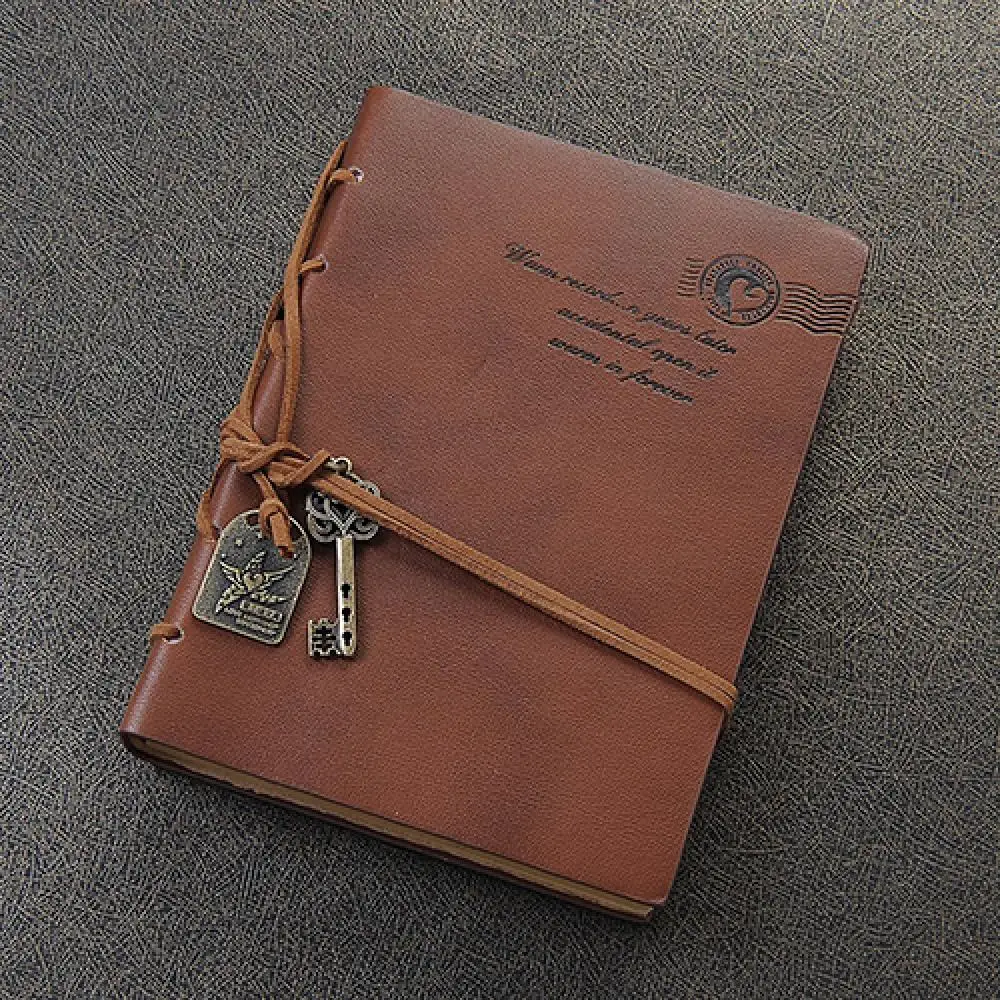 Notebook Vintage Style Key Decor Faux Leather Cover Blank Diary Journal Agenda