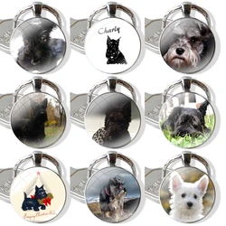 Keychain Handmade Glass Cabochon Key Ring Holder Pendant Key Chains Scottish Terrier Dog Puppy Puppies