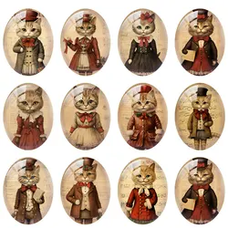 10pcs/lot Christmas X-mas Winter Cute Cats Pets Oval Photo Glass Cabochon Flatback Demo Cameo For Diy Jewelry Making