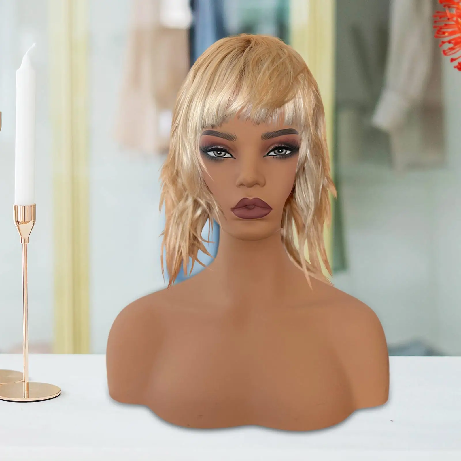 

Female Mannequin Head with Shoulder Multipurpose for Display Wig Display Stand for Earrings Styling Glasses Necklace Barber Shop