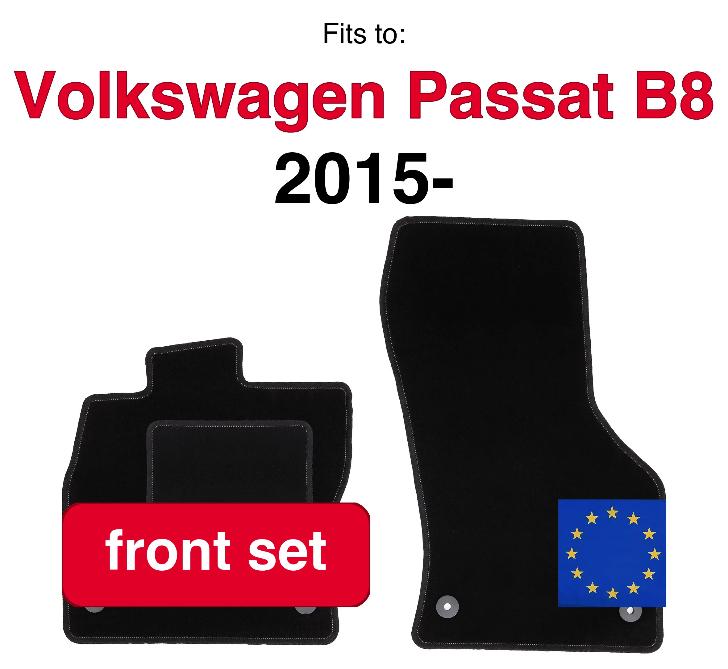 Auto velours vloermatten voor Volkswagen Passat B8 sedan, stationwagen, variant, Alltrack (2015-) - Zwart (2 stuks) set auto vloermatten voor