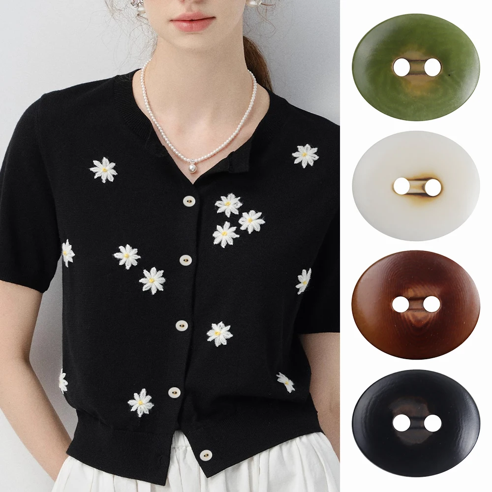10Pcs Minimalist Vintage Natural Texture Fruit Buttons 2 Holes Oval Shape, 15/20mm 4 Colors for Shirt Blazer Suit DIY Buttons