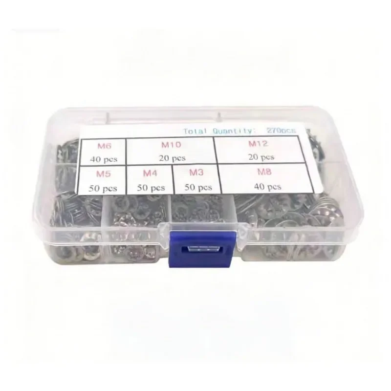 270pcs Internal Tooth Lock Washer Set M3M4M5M6M8M10M12 304 Stainless Steel Internal Tooth Serrated Lock Washer Combination Set