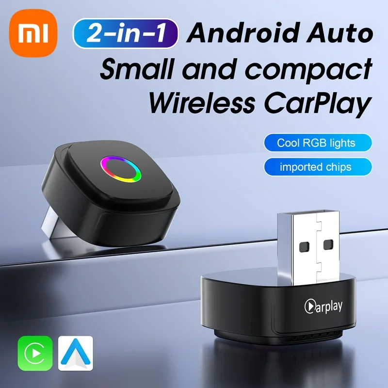 Беспроводной адаптер Xiaomi CarPlay Android Auto 2026, 2-в-1 Plug & Play для iOS iPhone Android, подходит для Toyota Honda BMW VW