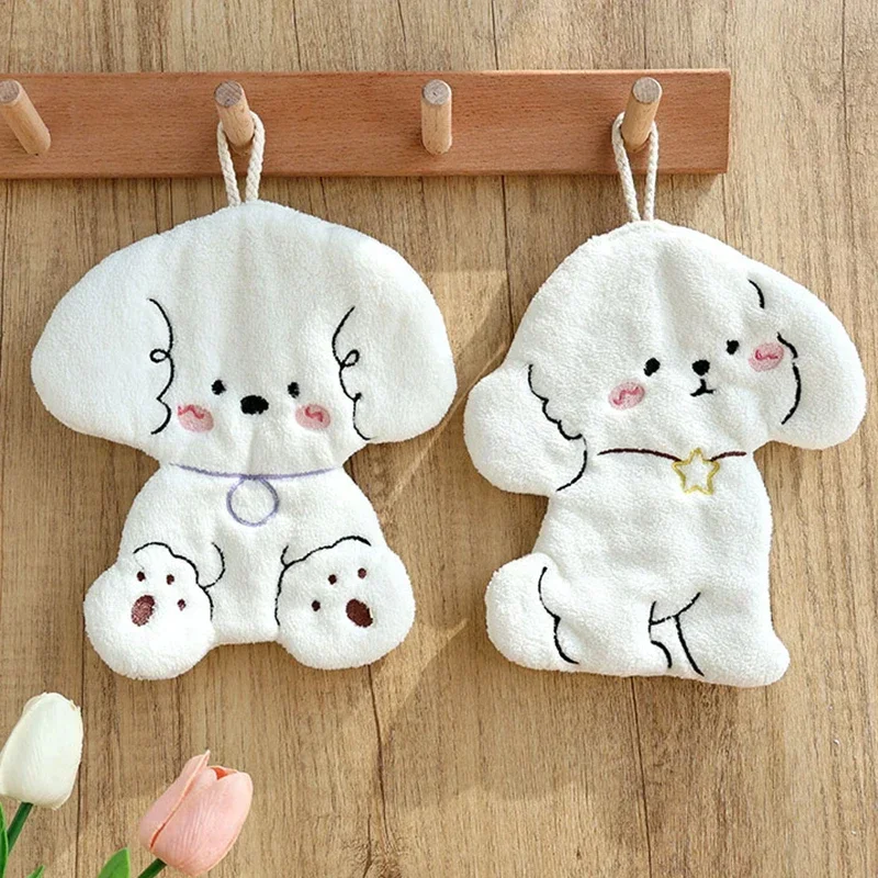 Lovely Dog Hanging Towels for Bathroom Children's Handheld Towel Kitchen Hand Towel Quick-drying Absorbent Cute Dog Hand Towels