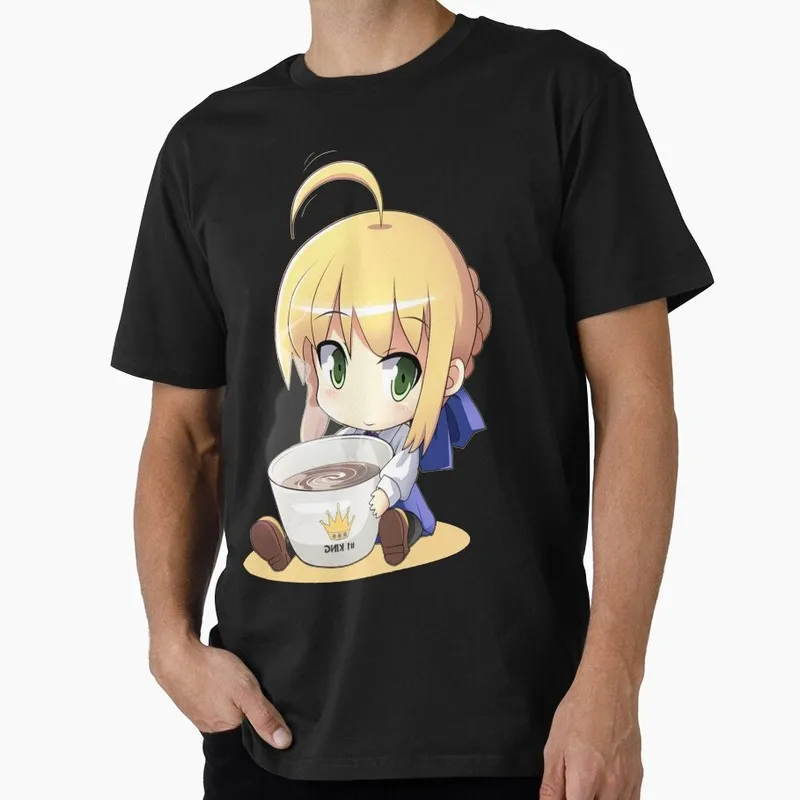 Saber coffee Fate Stay Night Anime Graphic T-Shirt Japanese Manga Vintage Print Unisex Short Sleeve Casual Streetwear Tee
