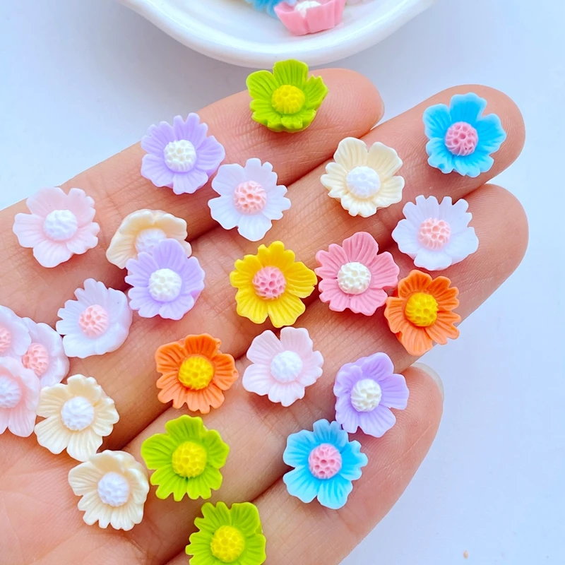 100Pcs New Mini Cute 10mm Flower Series Flat Back Resin Cabochons Scrapbooking DIY Jewelry Craft Decoration Accessorie