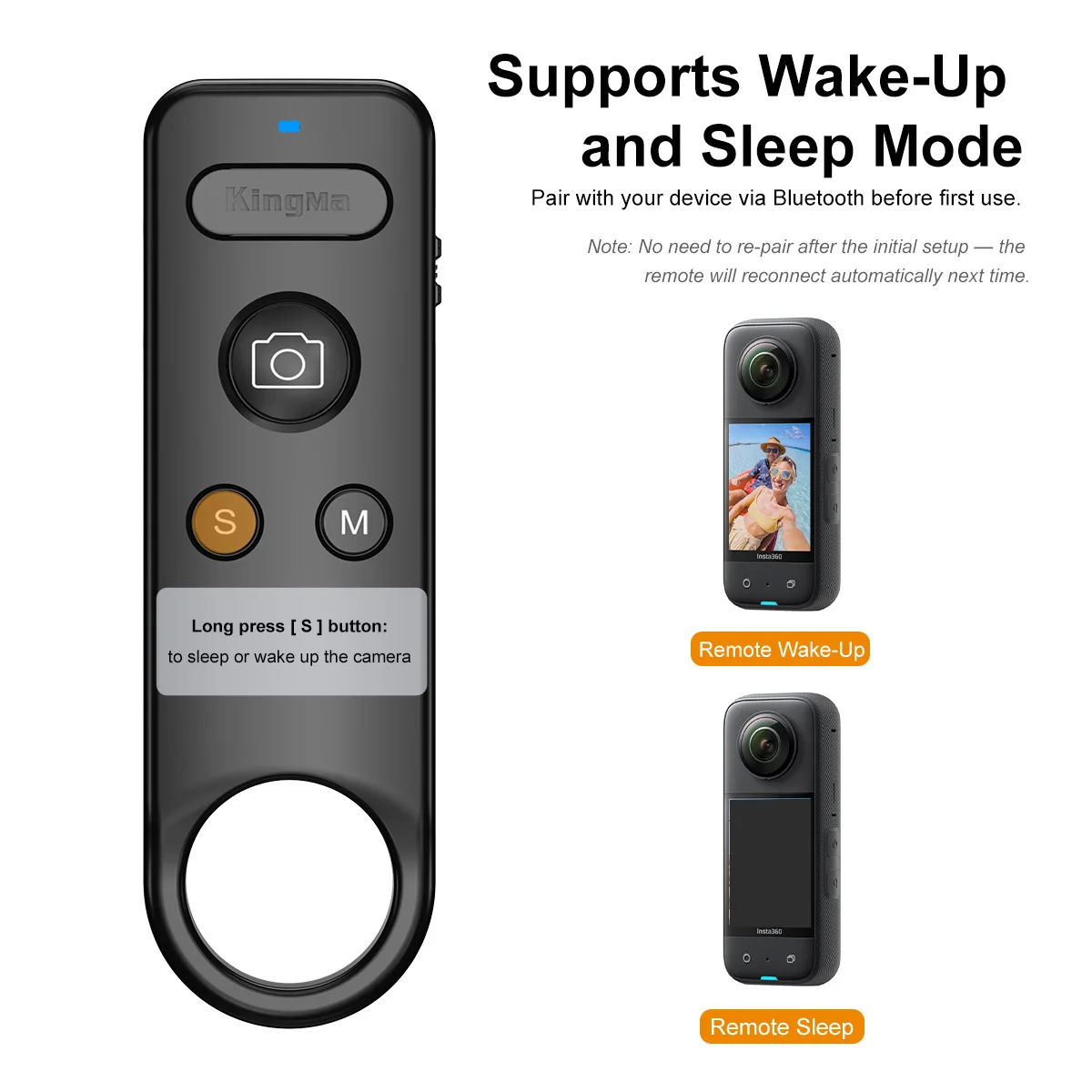 جهاز تحكم عن بعد بمصراع بلوتوث KingMa لـ Insta360 X5/X4/X3/X2/Go3/Go3S/ACE/ACE Pro1/ACE Pro2 - وحدة تحكم الصور والفيديو