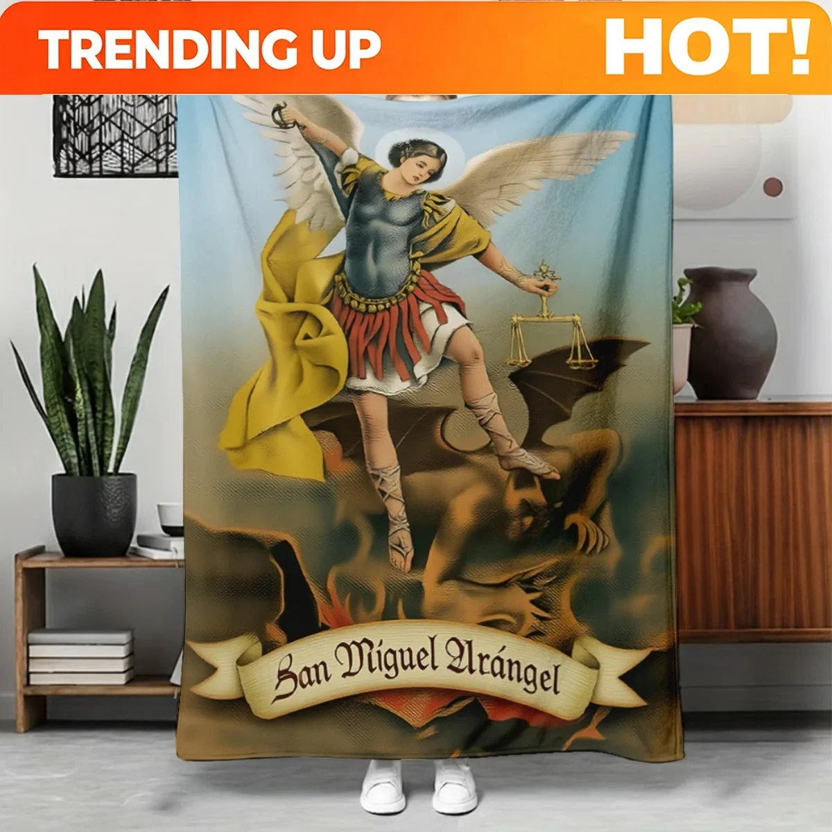Custom St. Michael Archangel Victory Over Evil Flannel Throw Blanket Lightweight Polyester Winter Wrap With Angelic Battle Scene