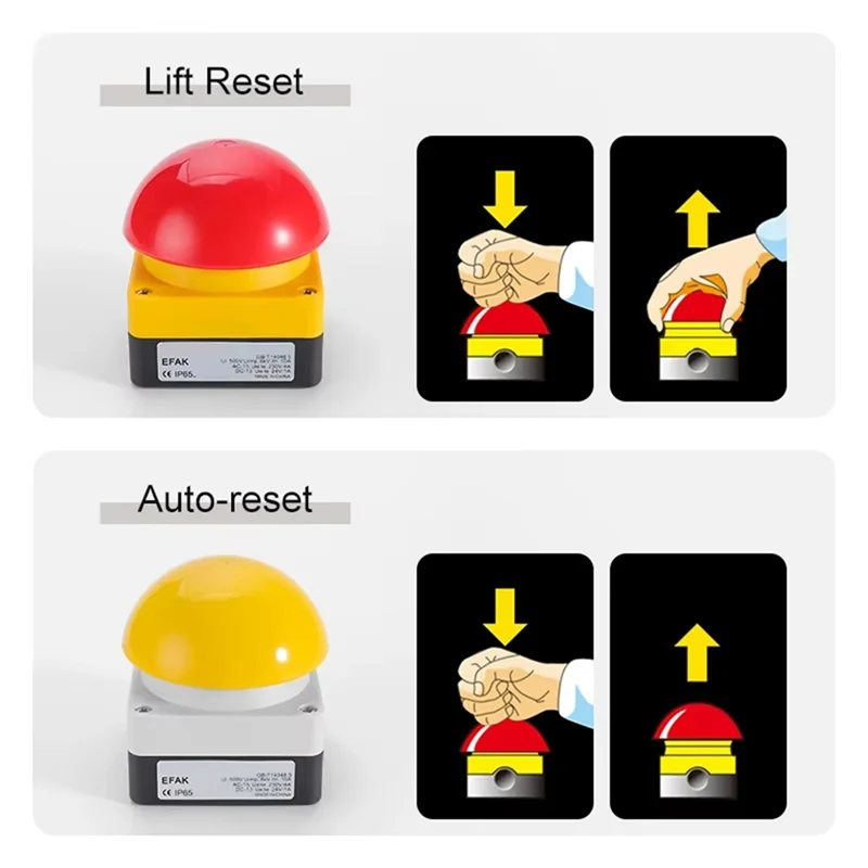 

【B6R-Sale】Foot/Hand Switch IP65 EFAK Mushroom Head Emergency Stop Push Button Switch Self-Locking Self-Resetting Anti-Sho