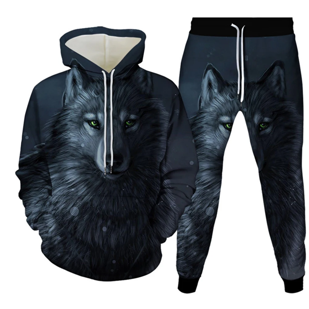 Men\'s Animal 3d Print Tracksuit Sets Casual Hoodie and Pants 2pcs Sets Oversized Sweatshirt Fashion Pullover Men Clothing