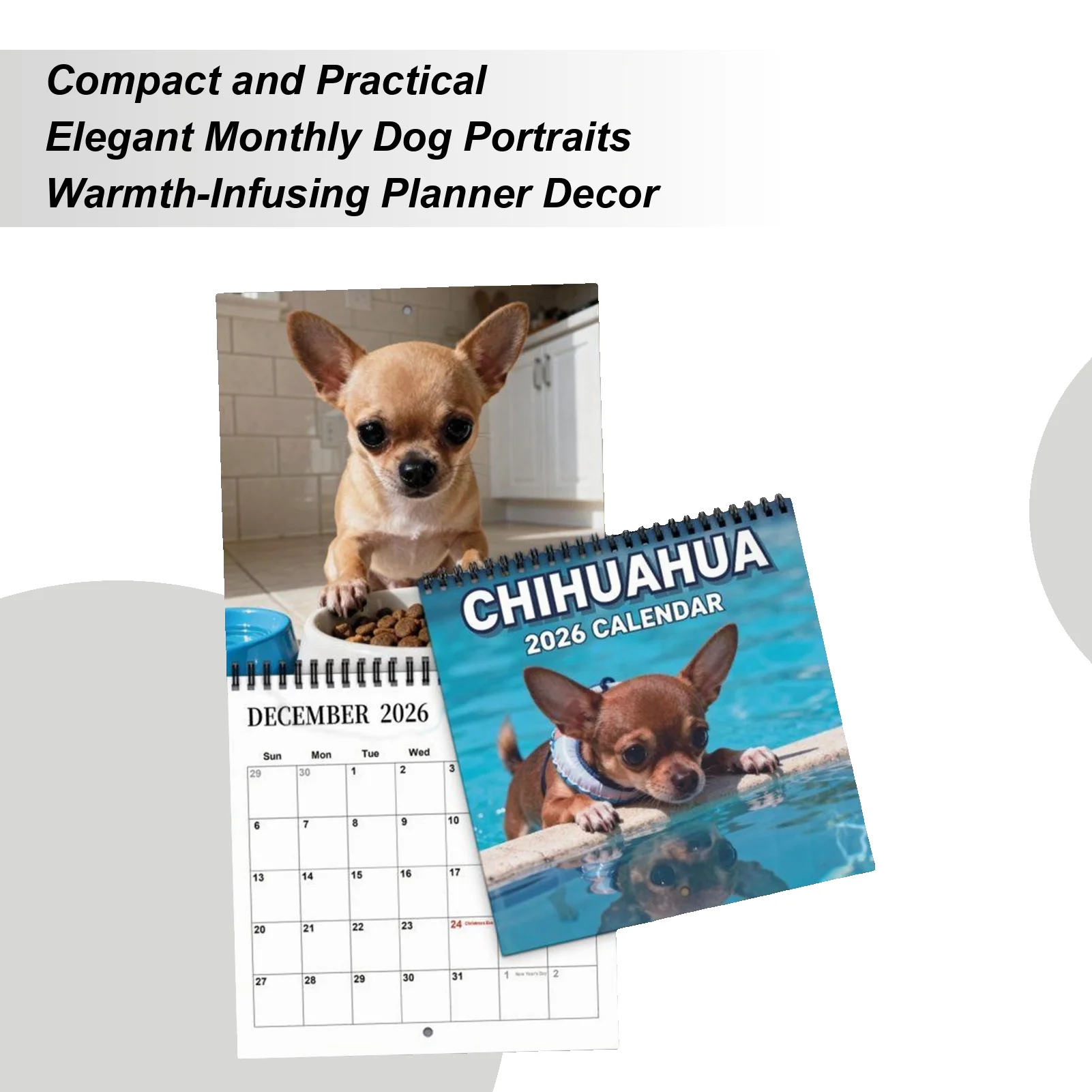 2026 Chihuahua Dog Calendar 12-month Grid Layout Dog-Themed January To December Family Planner For Home Bedroom School