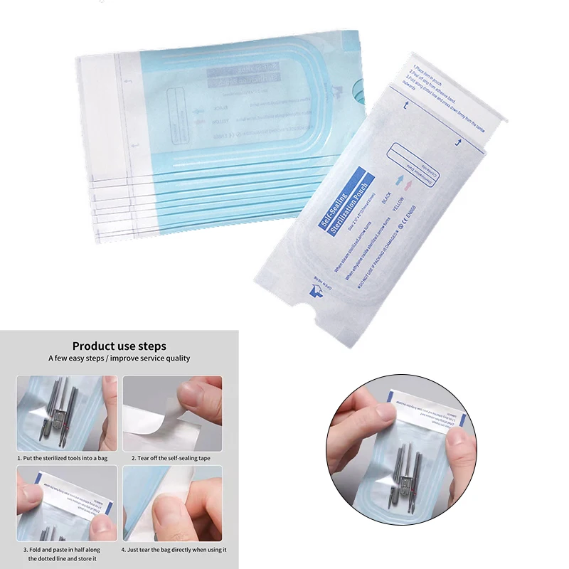 100pcs Self-sealing Sterilization Pouches Bags 3 Size Disposable Nail Art Tattoo Sterilization Accessories Nail Tool Storage Bag