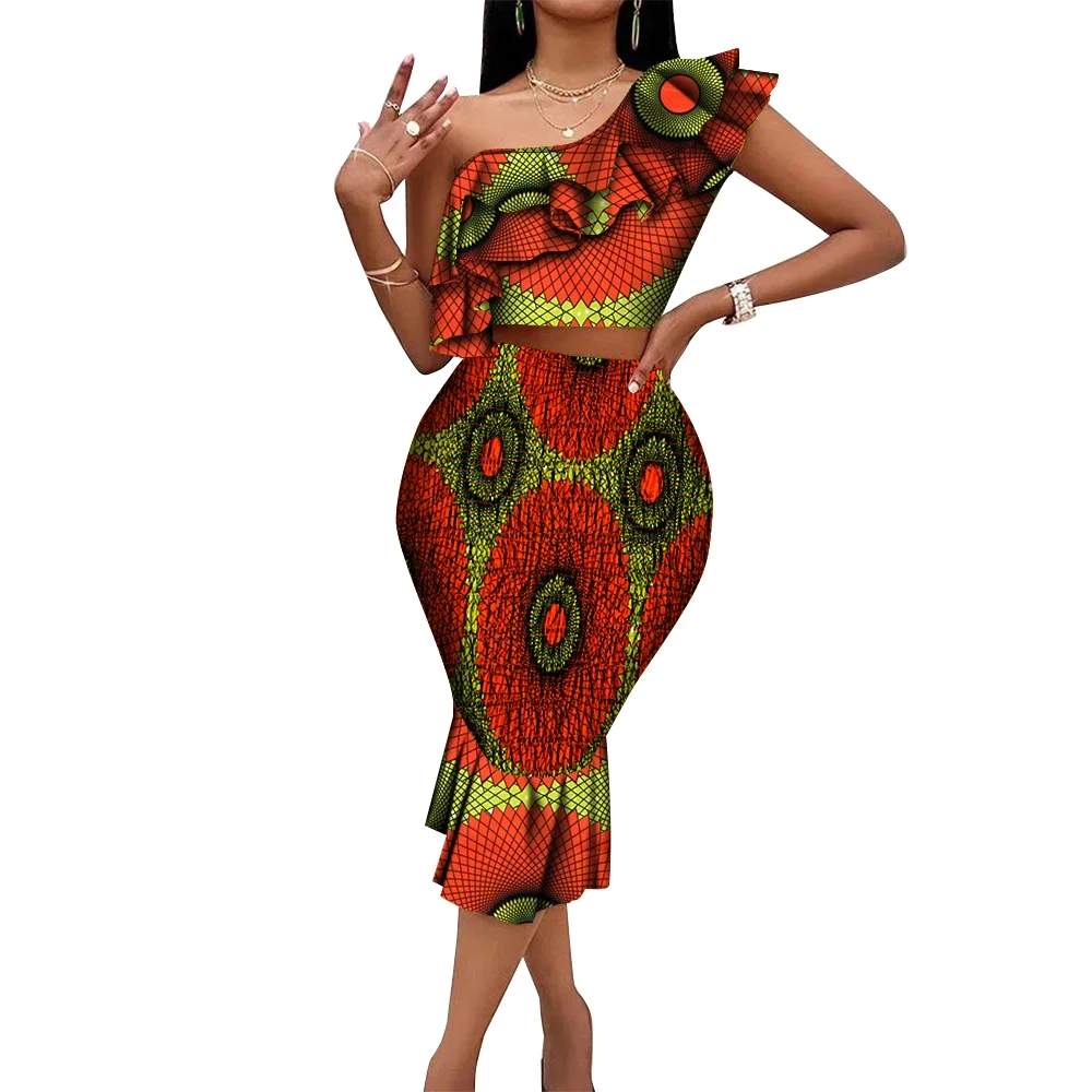 

African Printed Women's Elastic Half Skirt Fashionable Women's Skirt Set Hip Hugging Skirt WY10352