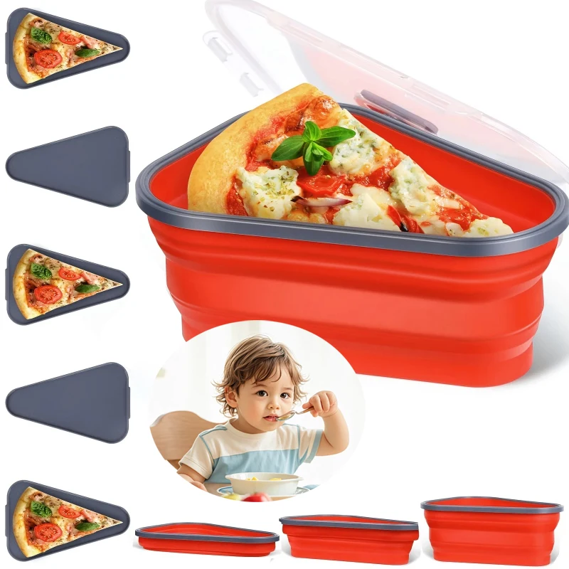 

Baby Food Grade Silicone Folding Pizza Box Reusable Triangle Pizza Packing Box Take Away Box Silicone Children Food Storage Box