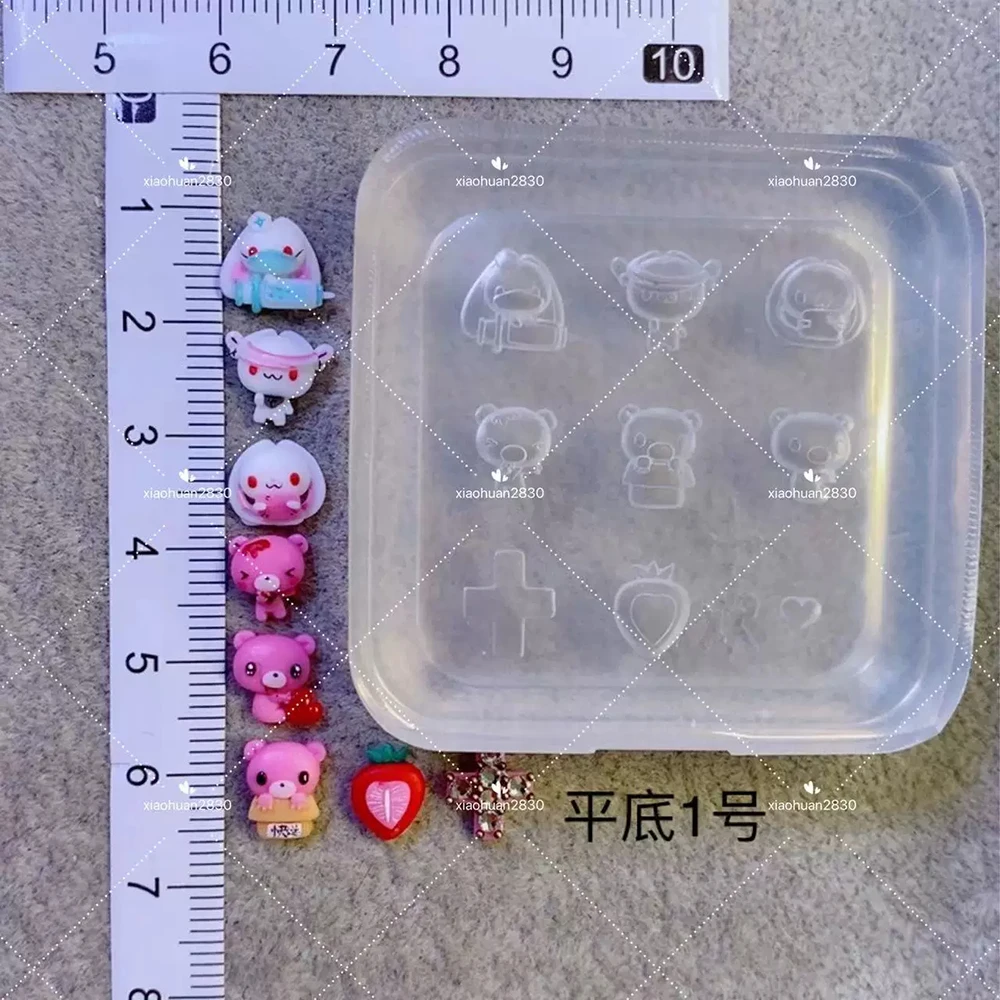 Silicone Nail Sculpting Mold, Kawaii Bear and Rabbit Casting Template with Fruit and Bow Shapes for Diy Manicure Embellishments