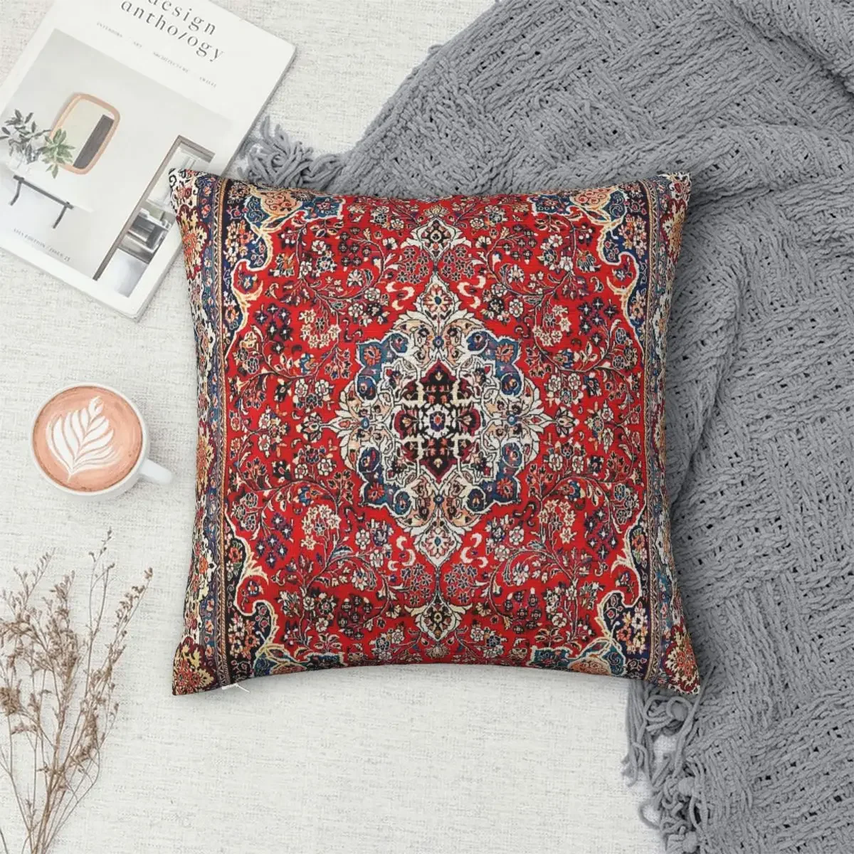 

Red Blue Sarouk Persian Carpet Print Pillowcase Polyester Pillow Cover Cushion Comfort Throw Pillow Sofa Decorative Cushion Used