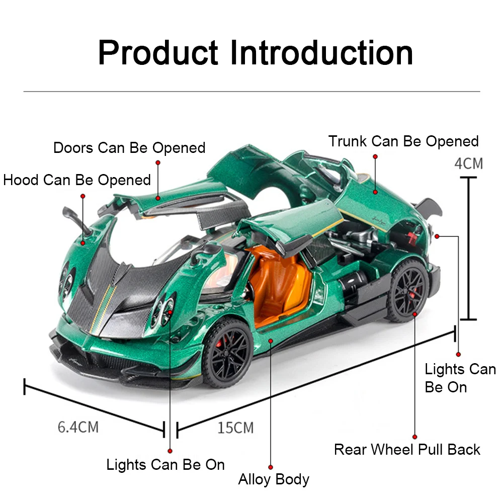 Pagani Huayra Dinastia BC, modelos de coches deportivos de aleación, juguetes fundidos, puertas, sonido abierto, luz, vehículos extraíbles, regalos para niños, 1:32