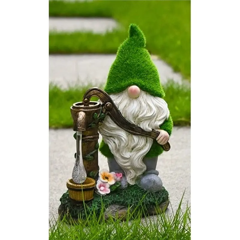 EYFL-Solar Decorative Light, Solar Garden Decoration Resin Statue Green Hat Dwarf Garden Statue