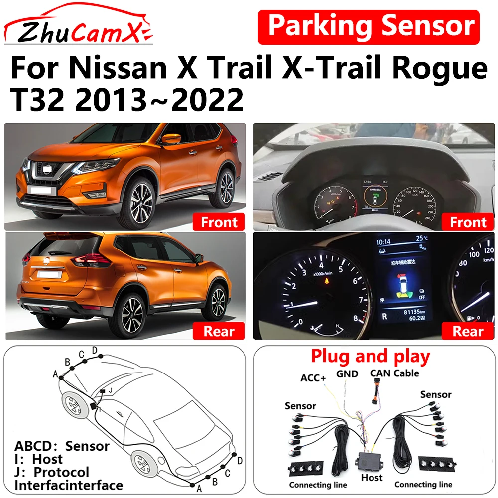 

ZhuCamX for Nissan X Trail X-Trail Rogue T32 2013~2022 Car Parking Sensor Front Rear Reverse Assist Reversing AID System