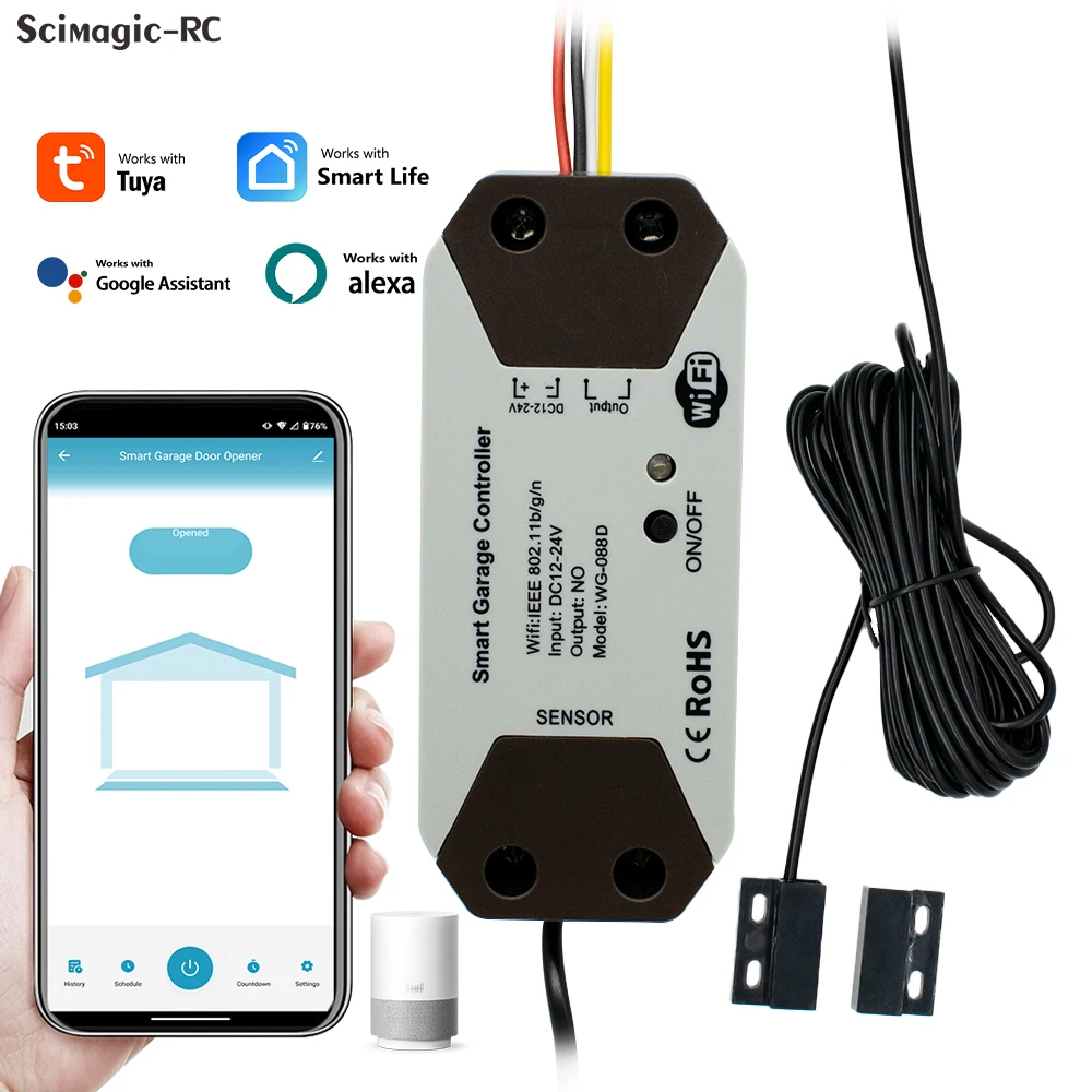 

Умный механизм открывания гаражных ворот, пульт дистанционного управления для мобильного телефона, контроллер приложения Tuya Smart Life, поддержка Alexa и Google Assistant, концентратор не требуется