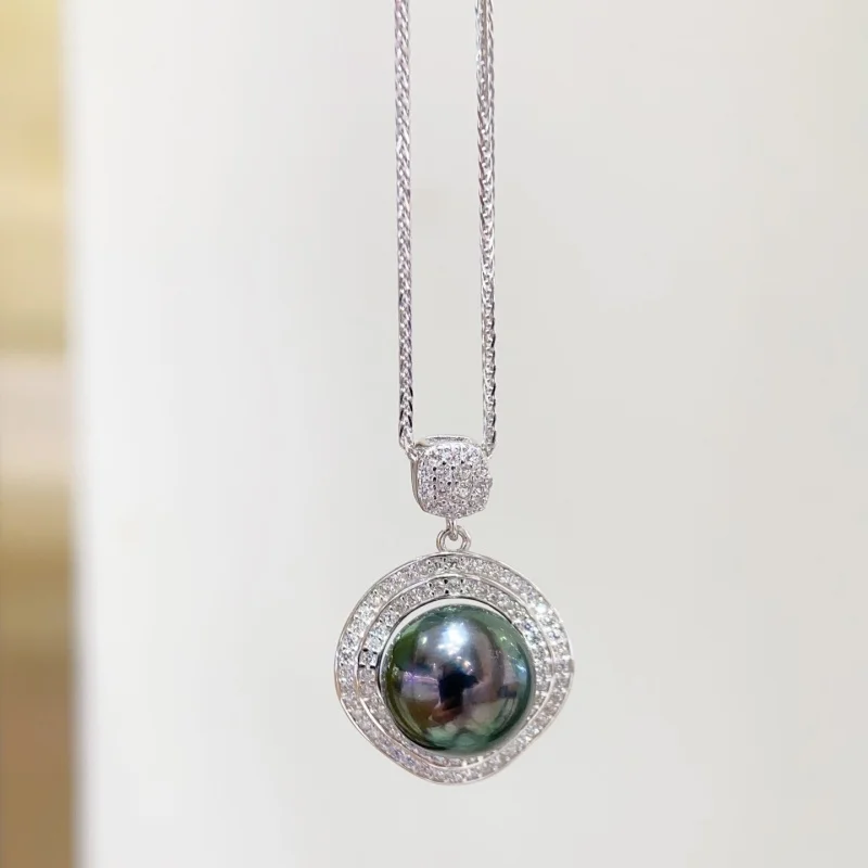 

SGARIT Flawless 9-10mm Tahitian Pearl Necklace for Women Seawater Peacock Color Pendant Elegant 925 Sterling Silver Trendy Gift