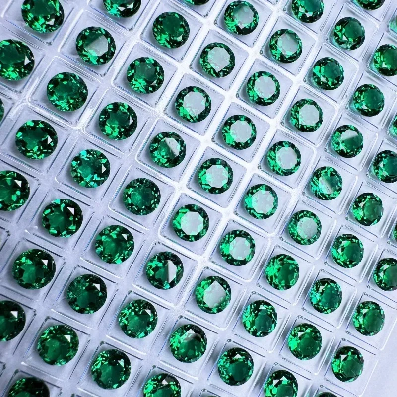 Top Lab Grown Zambian Emeralds Round Shape Hydrothermal Hand Cutting With Cracks Inclusions Inside Selectable AGL Certificate