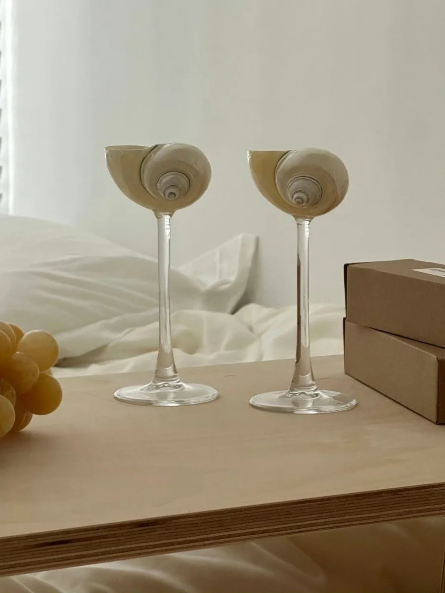 Shinymomo Natural Sea Snail Highball Glass Artistic Wine Cup Transparent Glass Champagne Cup Elegant Home Decorative Item