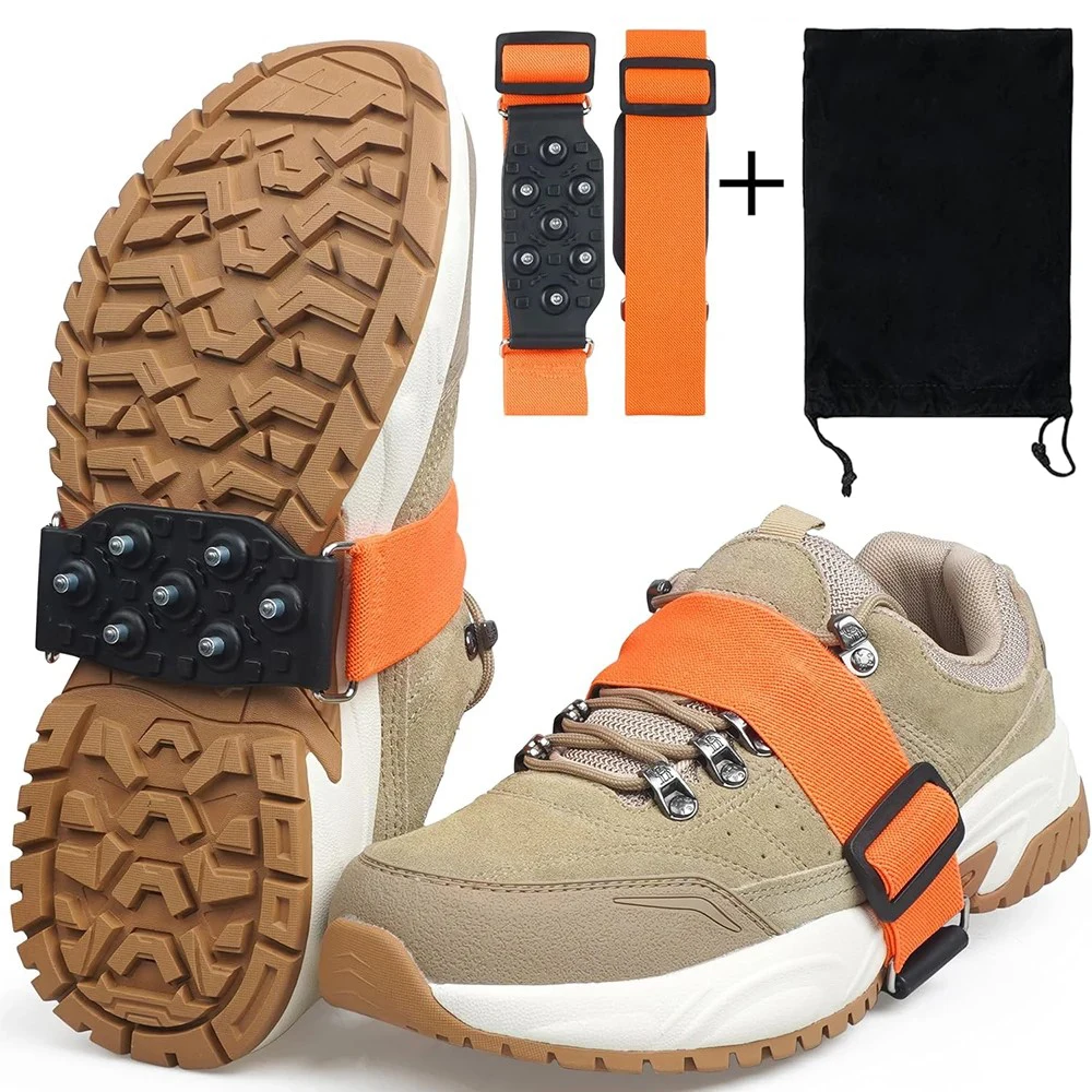 Ice Cleats Mid-Sole Snow Traction Cleats for Walking on Snow and Ice Anti-Slip Crampon with Adjustable Straps 7 Tungsten Studs