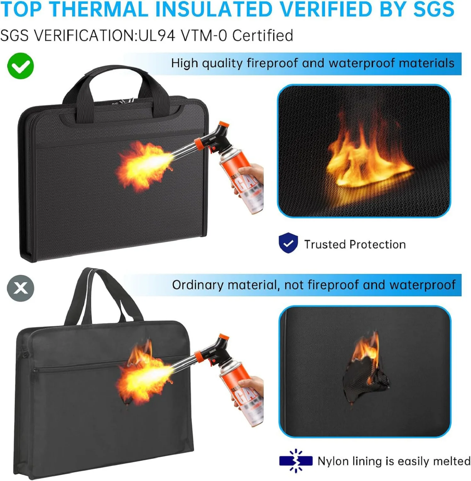 Makeasy Accordion File Organizer Fireproof Organizer Bag 13 Pocket Expanding File Folder Portable Safe Storage for Certificates