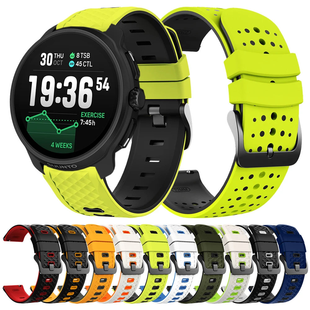 22 mm zweifarbiges Silikon-Sportuhrenarmband für SUUNTO RACE 2/S OCEAN VERTICAL RUN 5 9 PEAK PRO/DLC Soft Strap Armband Zubehör