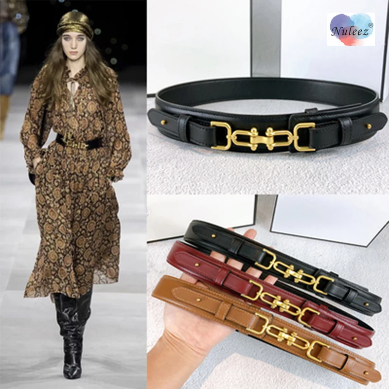 Pure Copper Golden Hook Buckle Belt Women Fashion Designed for Jeans or Dress Ladies Genuine Leather Famous Stars Favorite