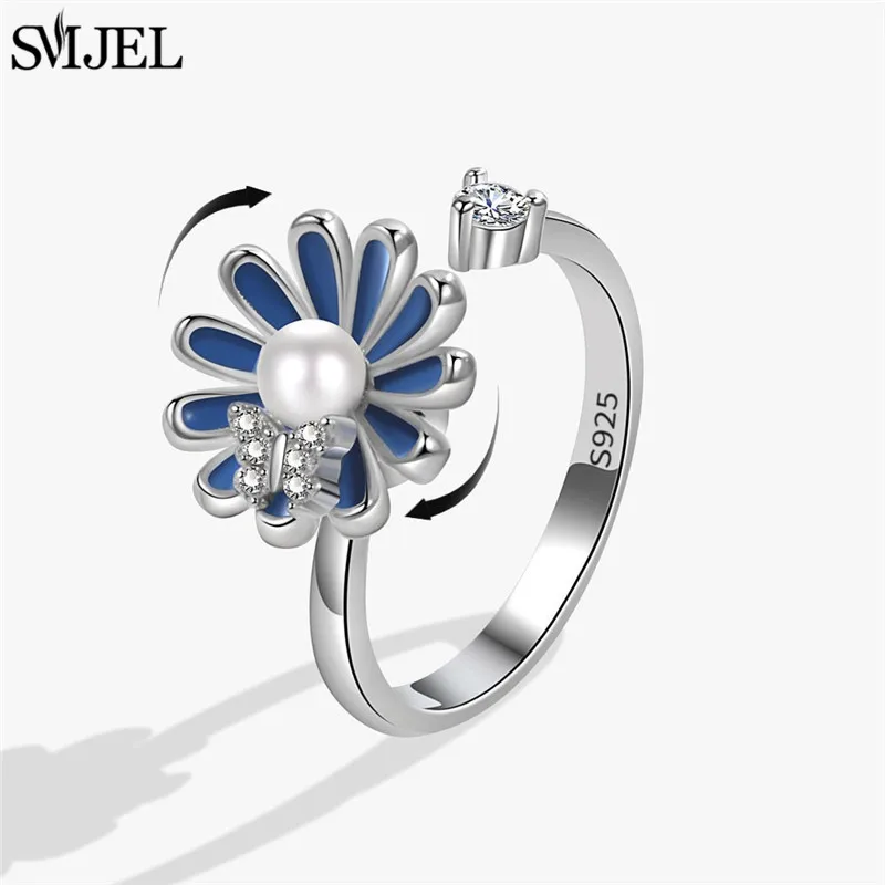 SMJEL Modischer Kirschblüten-Angstring, Fidget-Spinner-Ringe für Frauen, süße Katze, Biene, Hase, Schmetterling, drehbarer Ring, Hochzeitsgeschenk